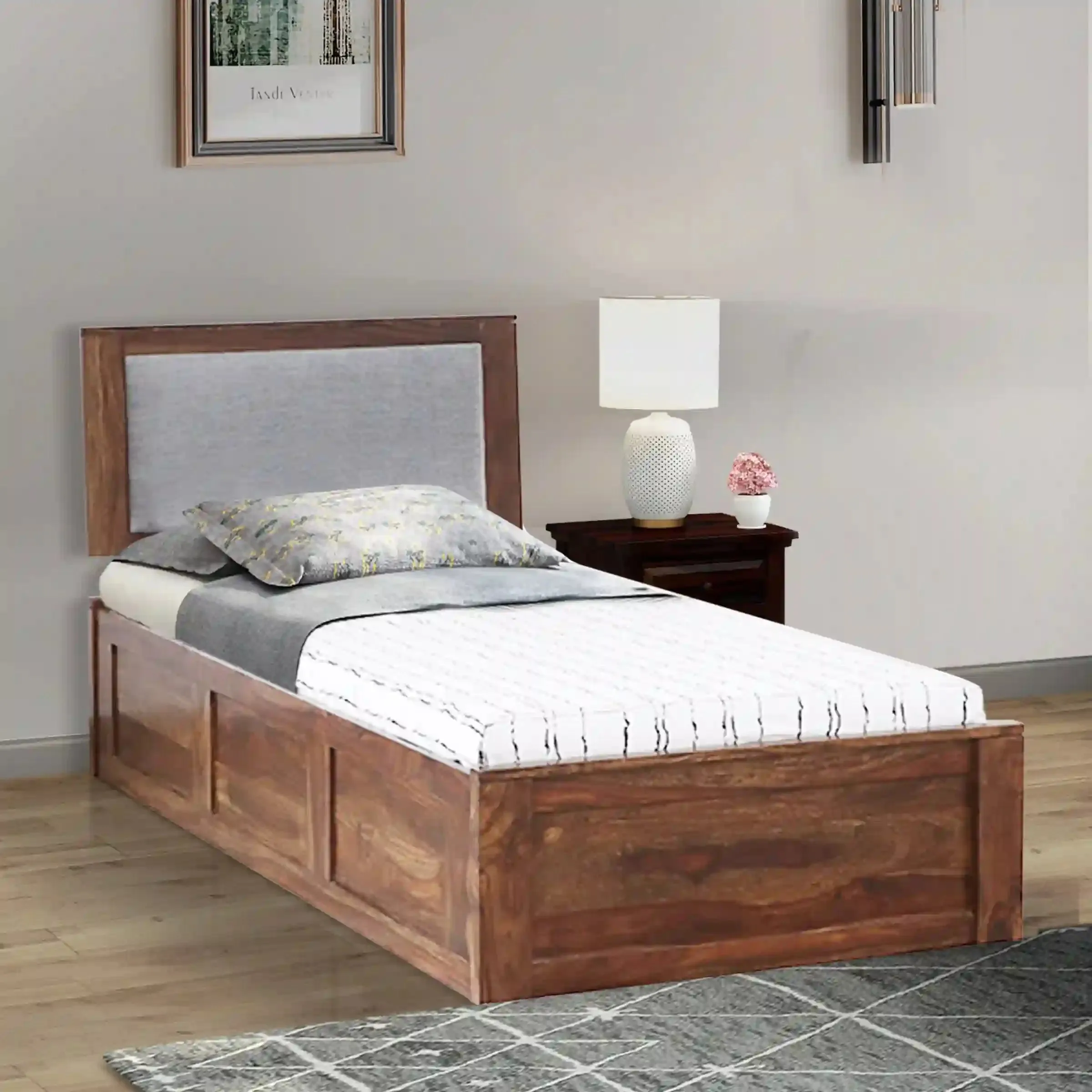 Mukund Sheesham Wood Single Bed With Storage