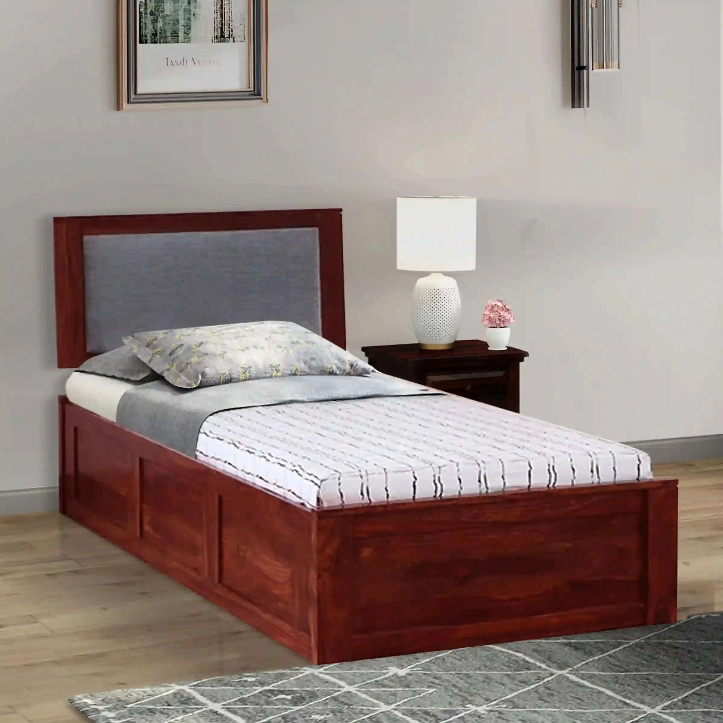 Mukund Sheesham Wood Single Bed With Storage