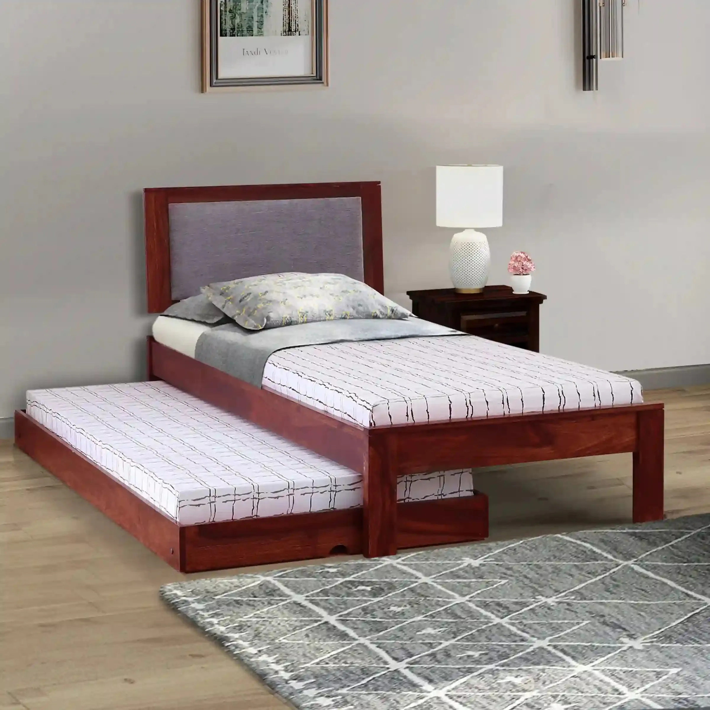 Mukund Sheesham Wood Single Bed With Trundle