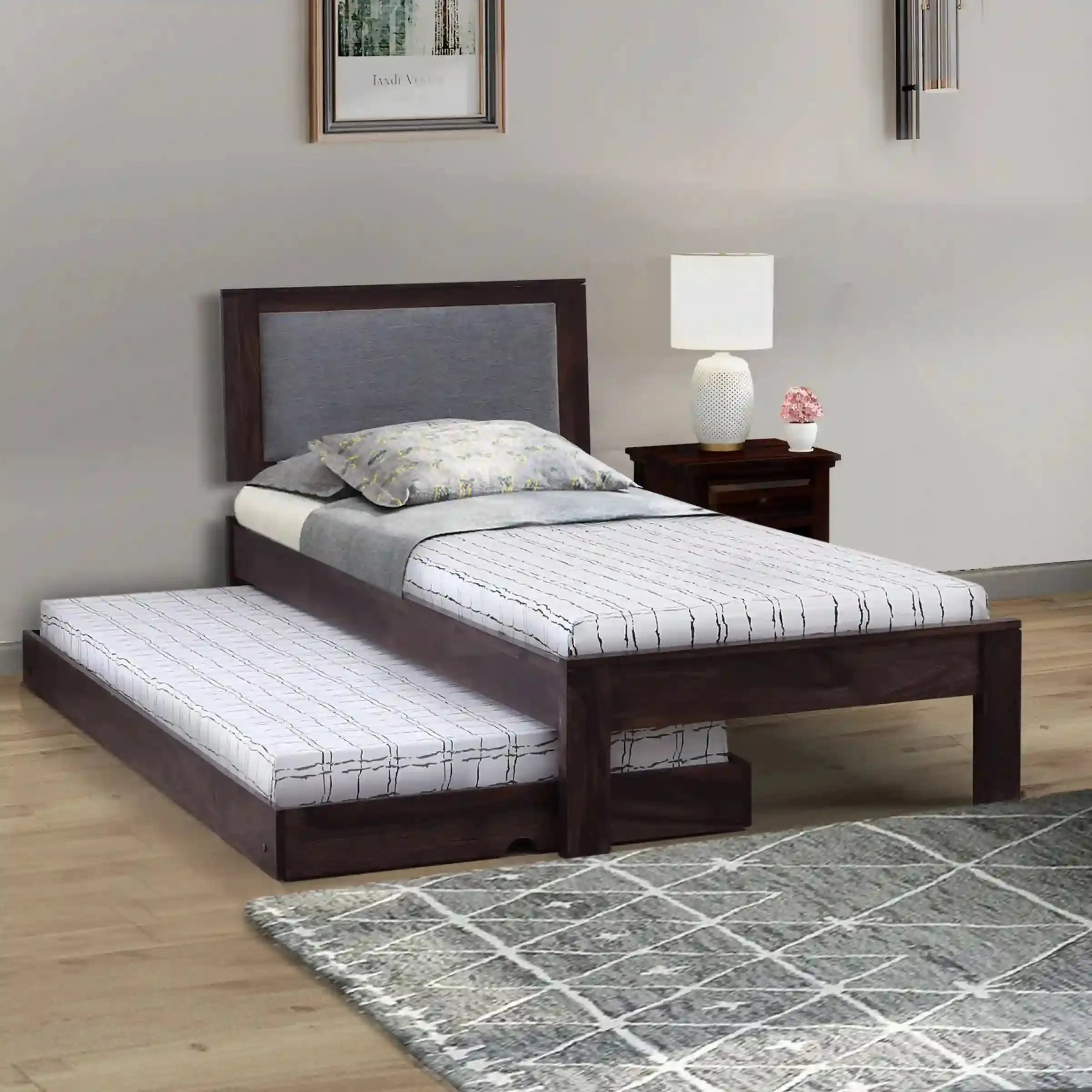 Mukund Sheesham Wood Single Bed With Trundle