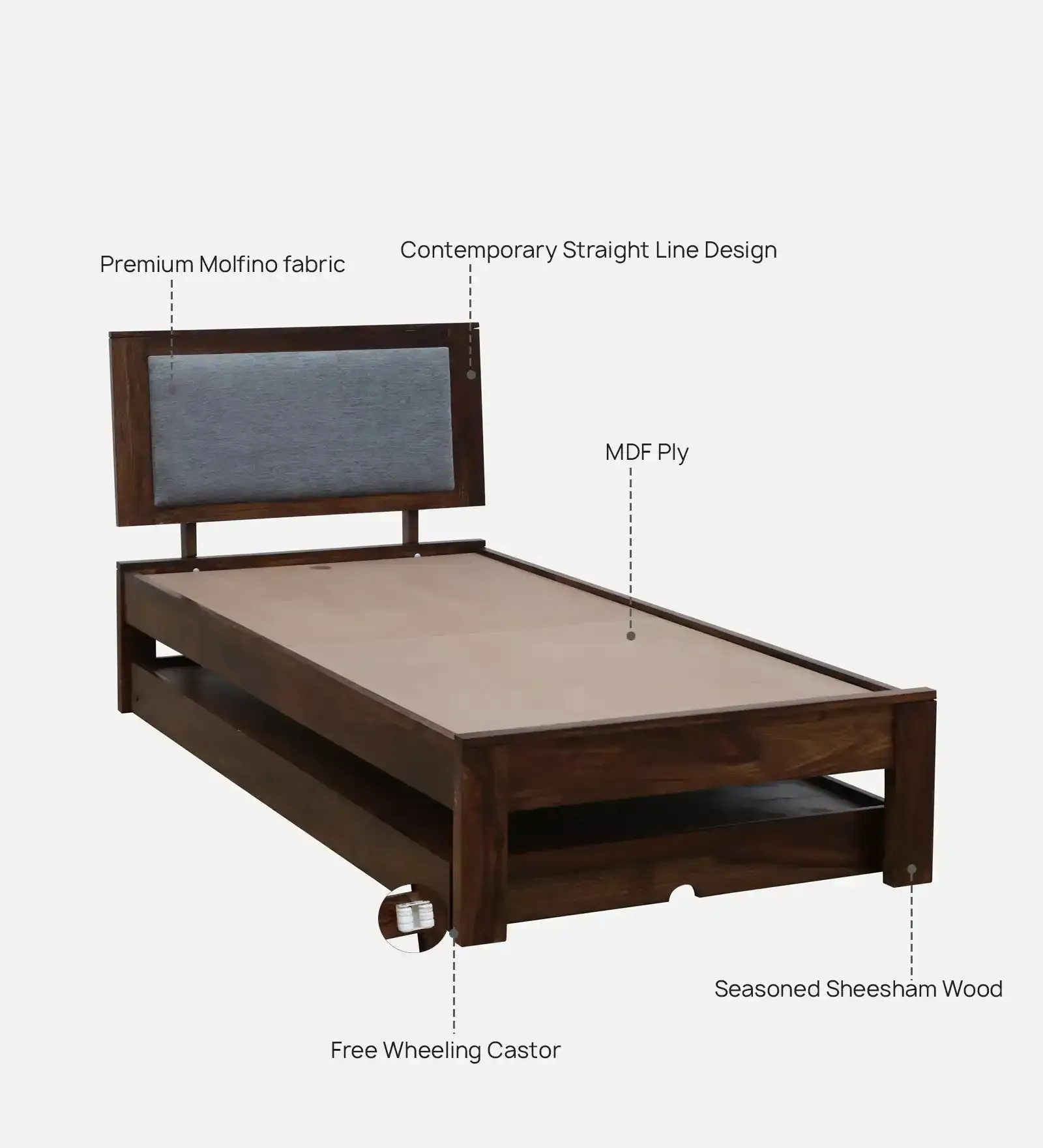 Mukund Sheesham Wood Single Bed With Trundle