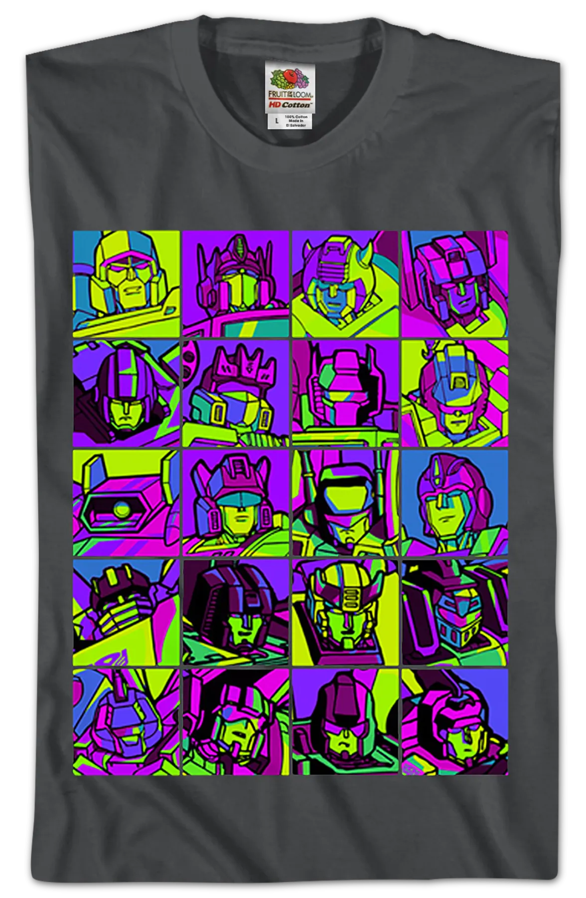 Neon Pop Art Robot Collage Transformers T-Shirt