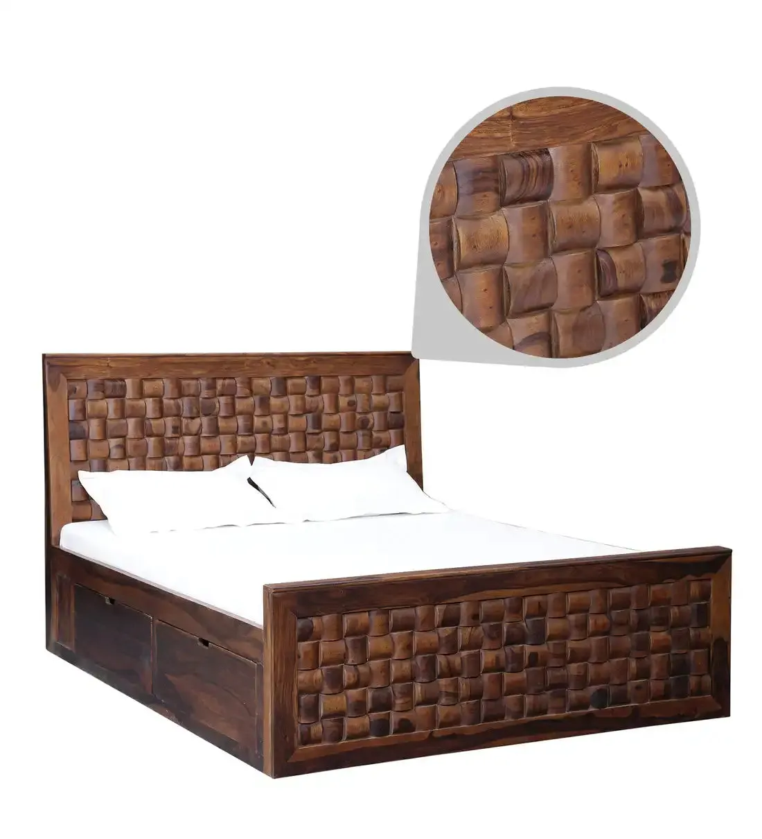 Niware Solid Wood Sheesham Storage Beds with Drawers