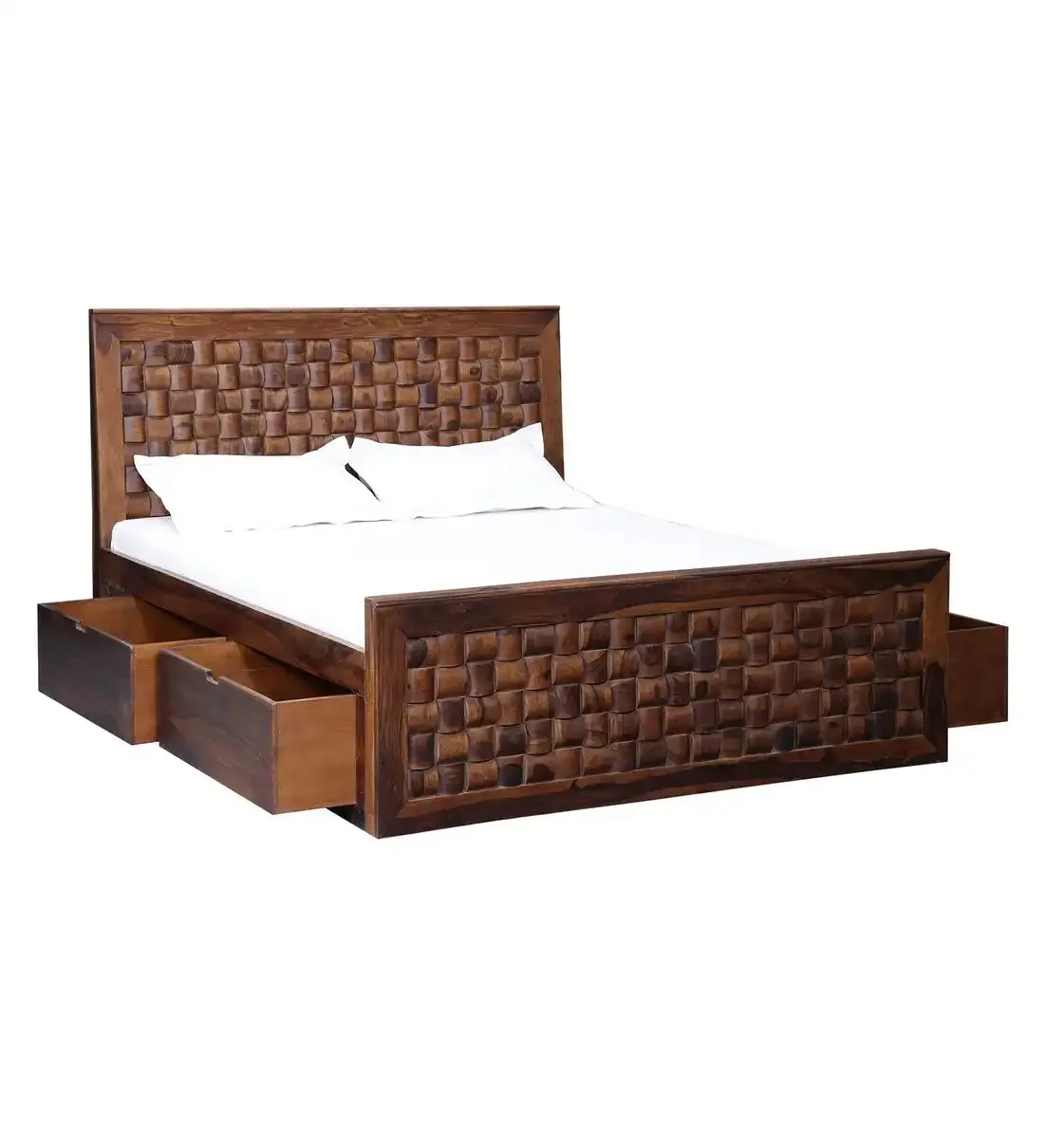 Niware Solid Wood Sheesham Storage Beds with Drawers
