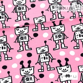 Organic Cotton Jersey - Robots - Pink