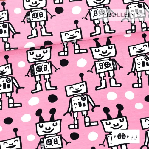 Organic Cotton Jersey - Robots - Pink