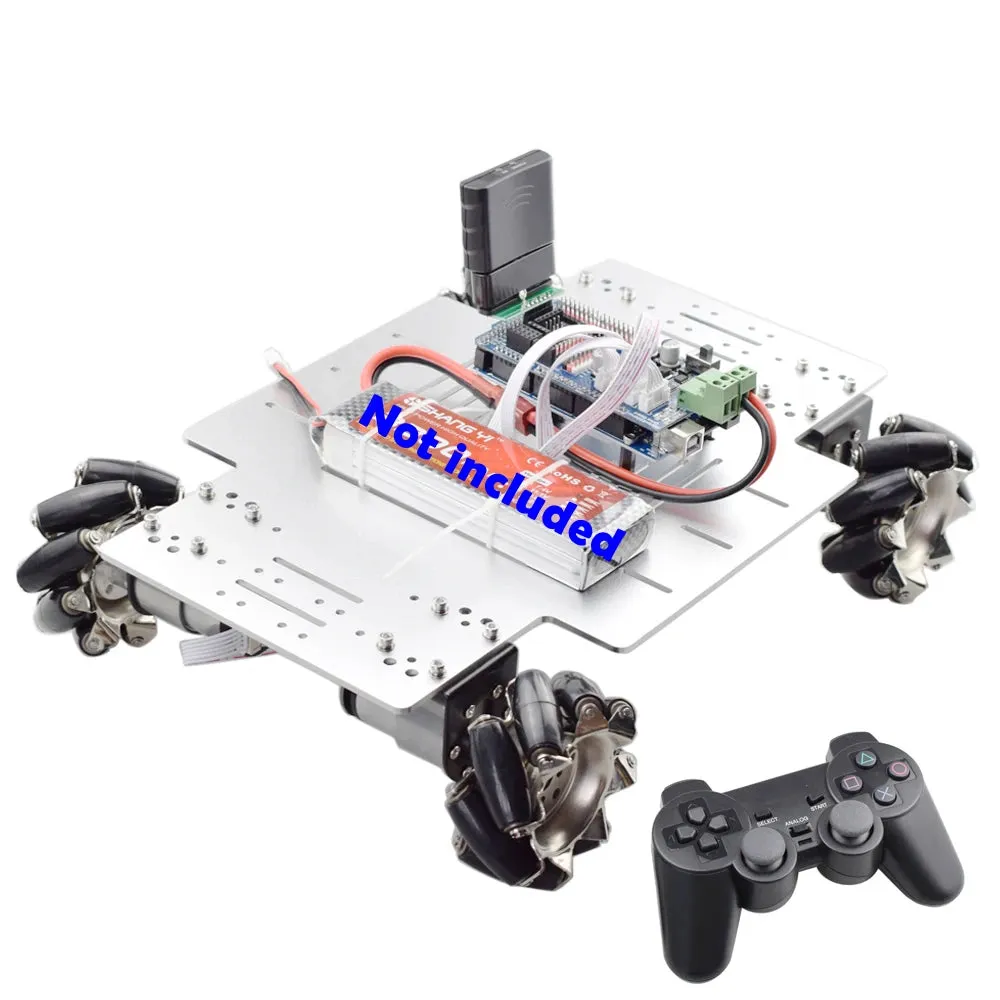 PS2 Handle RC 25KG Big Load 78mm Mecanum Wheel Robot Car Chassis Kit with 4pcs 12V Speed Encoder Motor for Arduino Shooting DIY