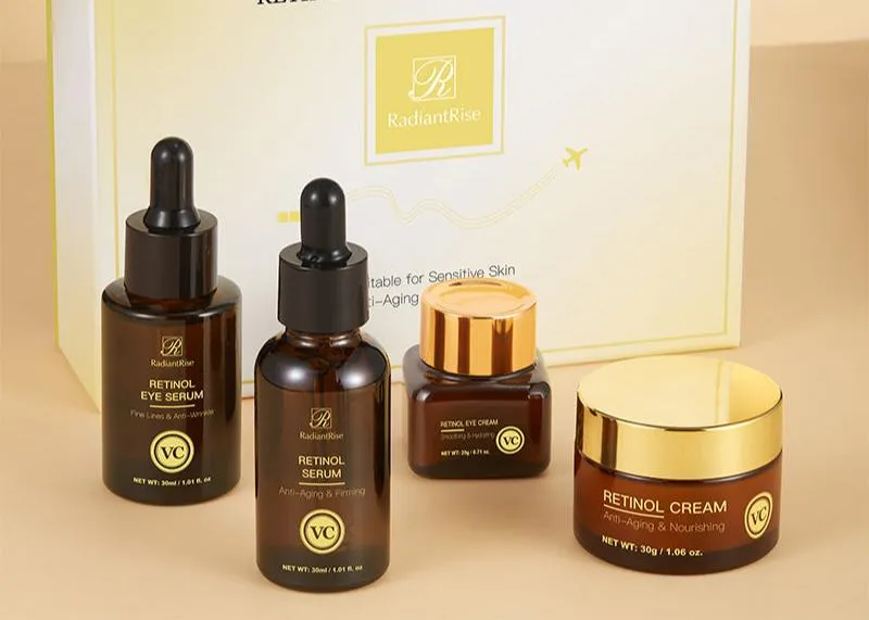 RadiantRise Wholesale Witch Hazel Lactobionic Acid Kojic Vitamin C Retinol Skincare Travel Set Face Serum Cream Skin Care Set