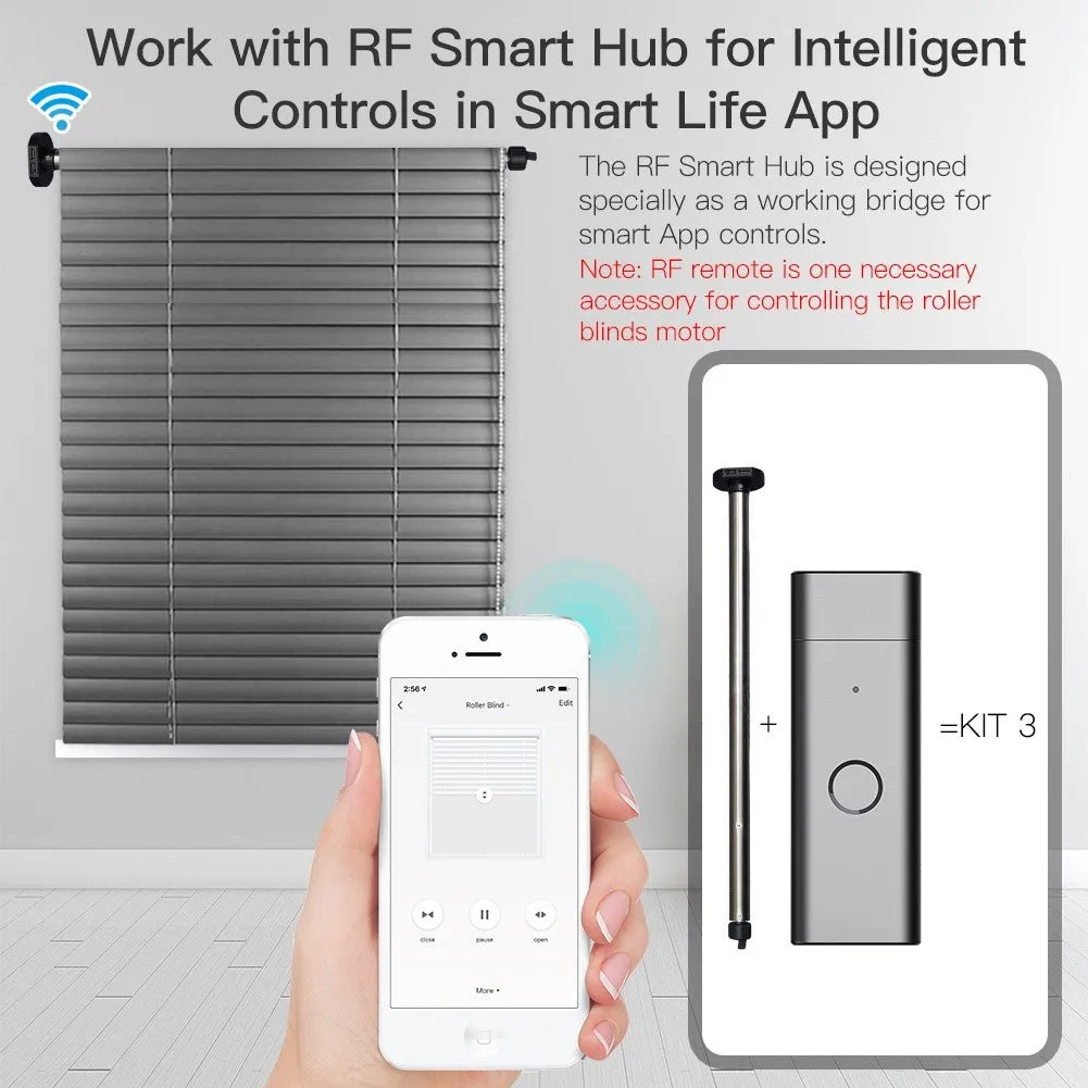 Rechargeable Tubular Roller Blind Motor RF433 Remote Control