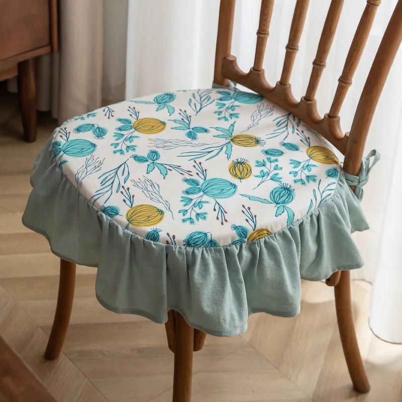 Removable and Washable Frill Floral Dining Chair Cushion
