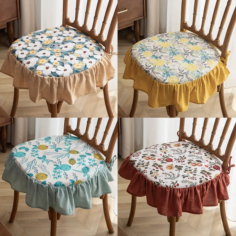 Removable and Washable Frill Floral Dining Chair Cushion