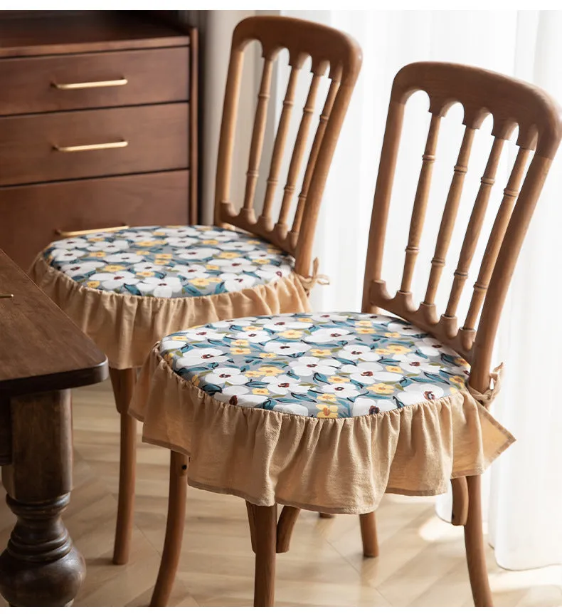 Removable and Washable Frill Floral Dining Chair Cushion