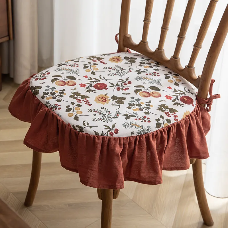 Removable and Washable Frill Floral Dining Chair Cushion