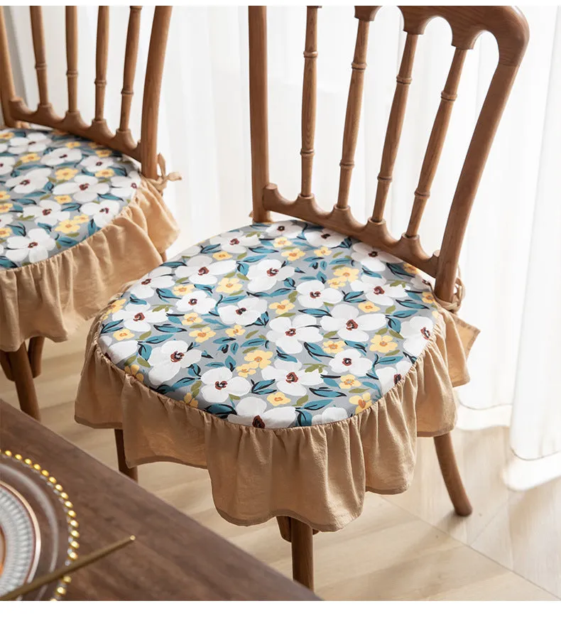 Removable and Washable Frill Floral Dining Chair Cushion
