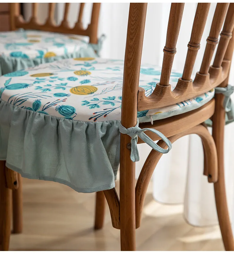 Removable and Washable Frill Floral Dining Chair Cushion