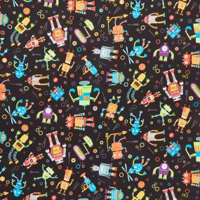 Rollicking Robots - Busy Bots Black Yardage