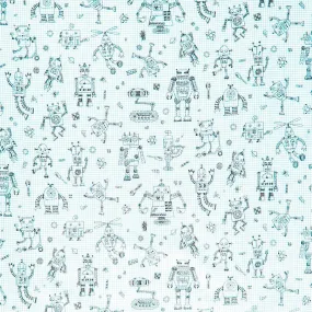 Rollicking Robots - Drawing Board White Yardage