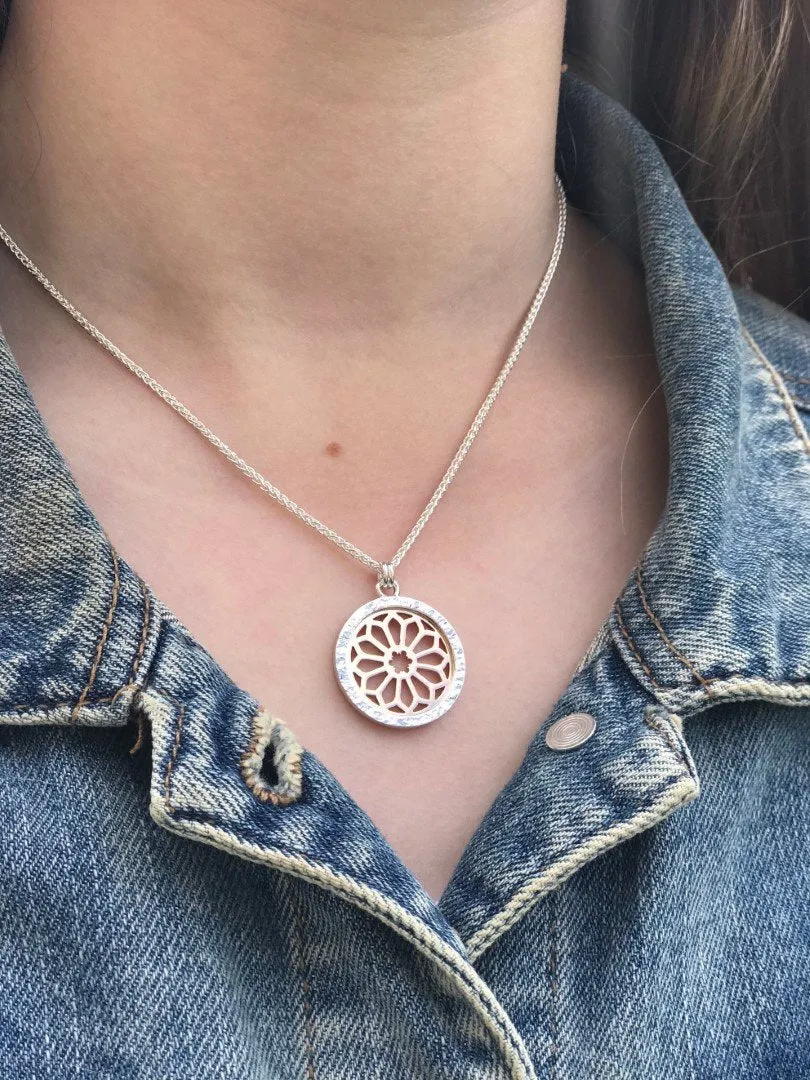 Rose Window Medium Pendant in Silver and Rose Gold