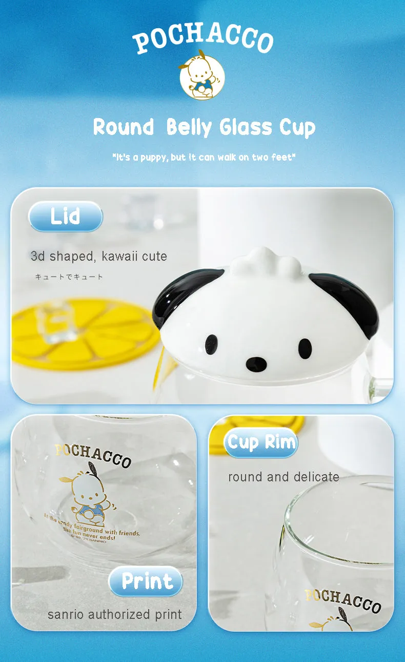 Sanrio Character Round Belly Glass Cup With Lid 400ml