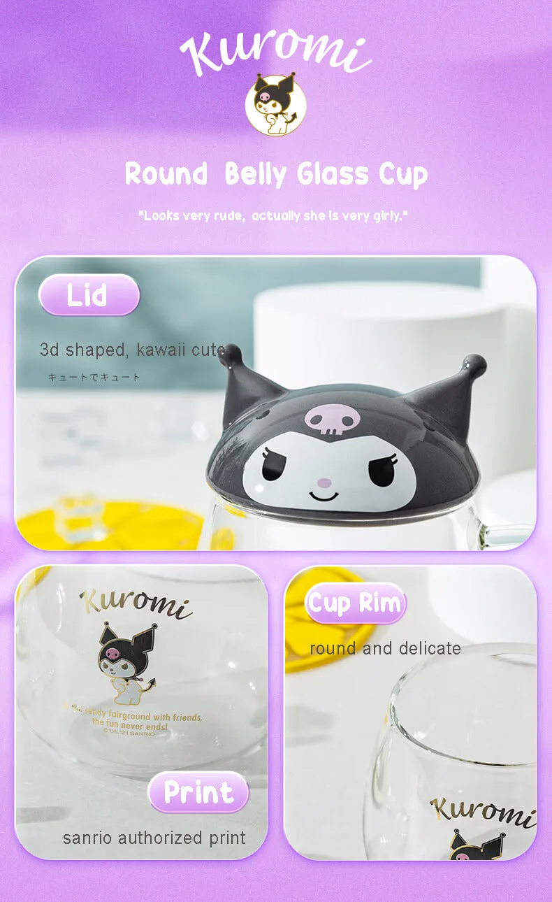 Sanrio Character Round Belly Glass Cup With Lid 400ml