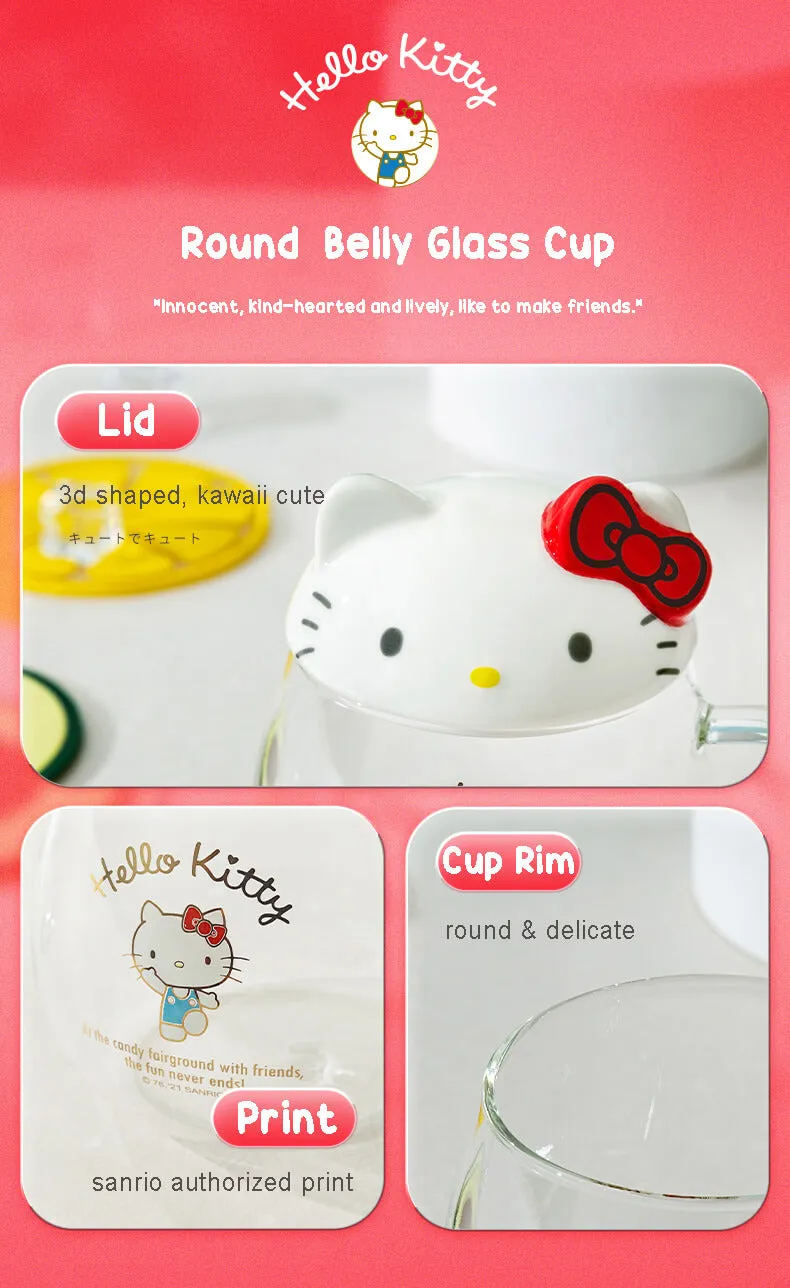 Sanrio Character Round Belly Glass Cup With Lid 400ml