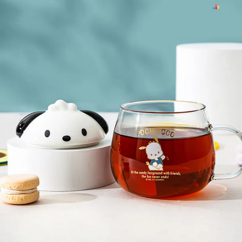 Sanrio Character Round Belly Glass Cup With Lid 400ml