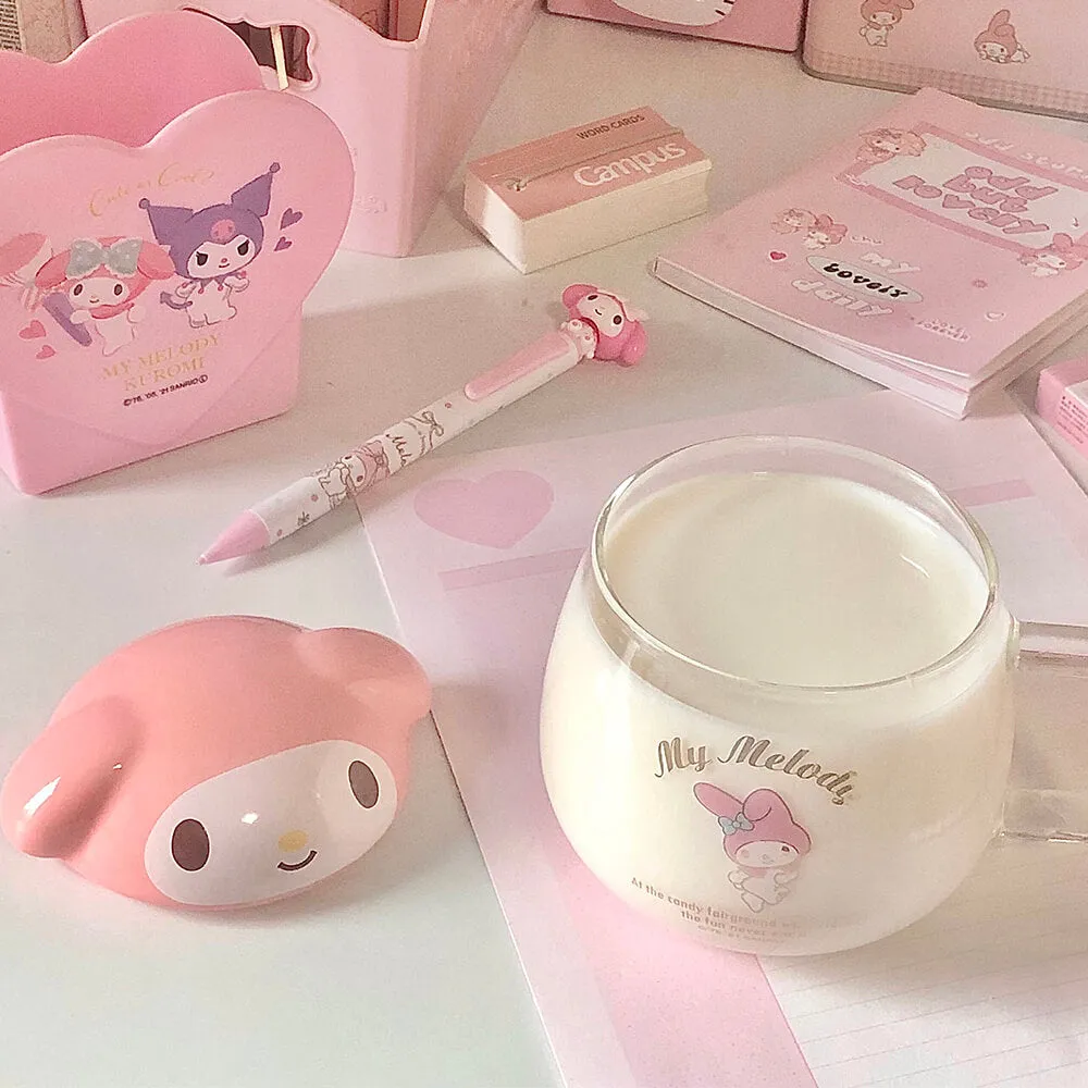 Sanrio Character Round Belly Glass Cup With Lid 400ml