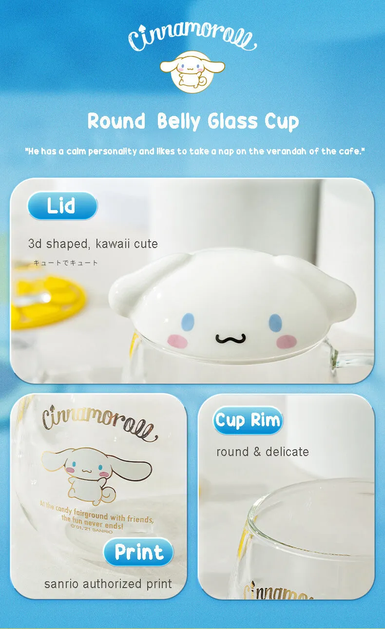 Sanrio Character Round Belly Glass Cup With Lid 400ml