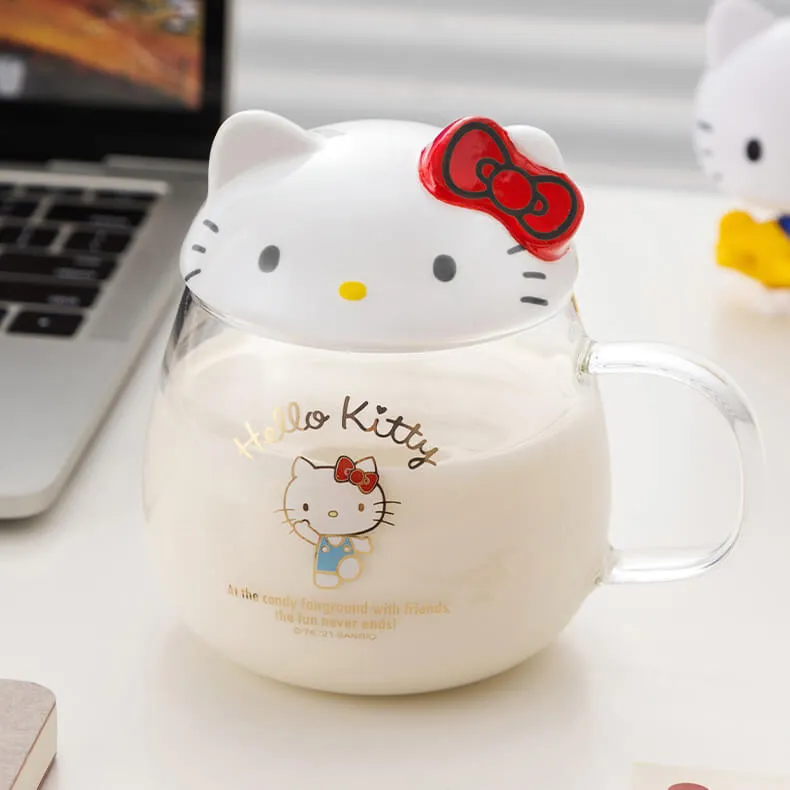 Sanrio Character Round Belly Glass Cup With Lid 400ml