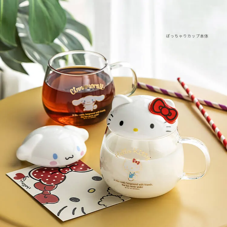 Sanrio Character Round Belly Glass Cup With Lid 400ml
