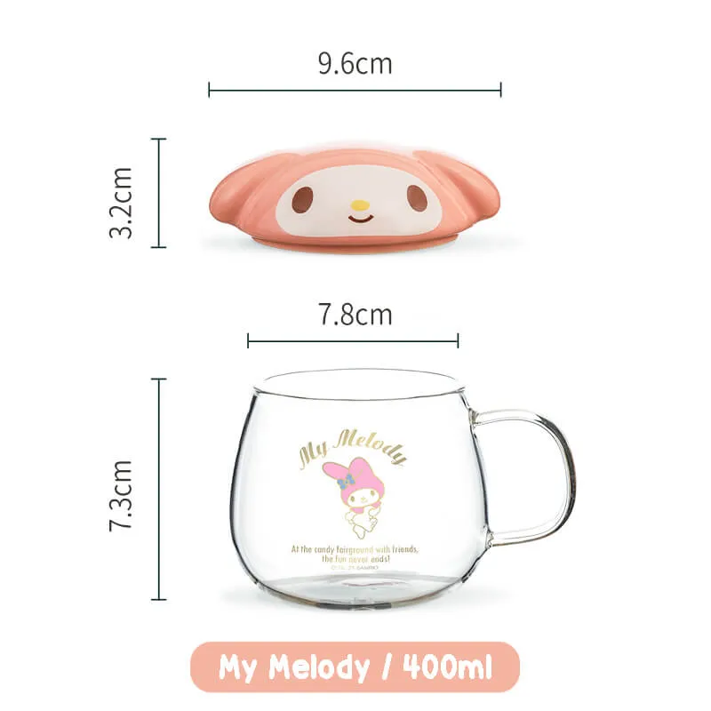 Sanrio Character Round Belly Glass Cup With Lid 400ml