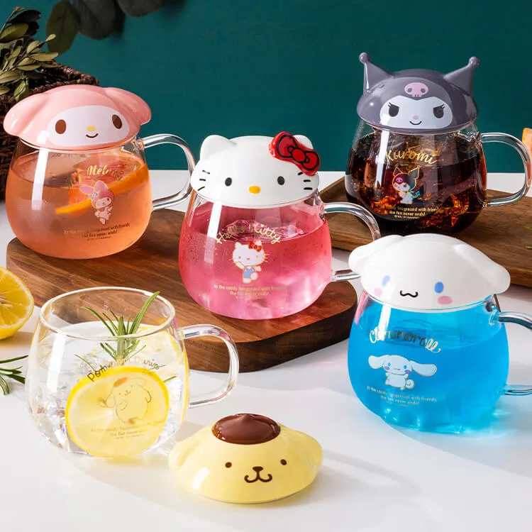 Sanrio Character Round Belly Glass Cup With Lid 400ml