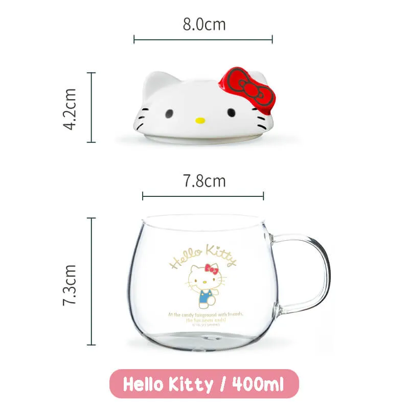 Sanrio Character Round Belly Glass Cup With Lid 400ml