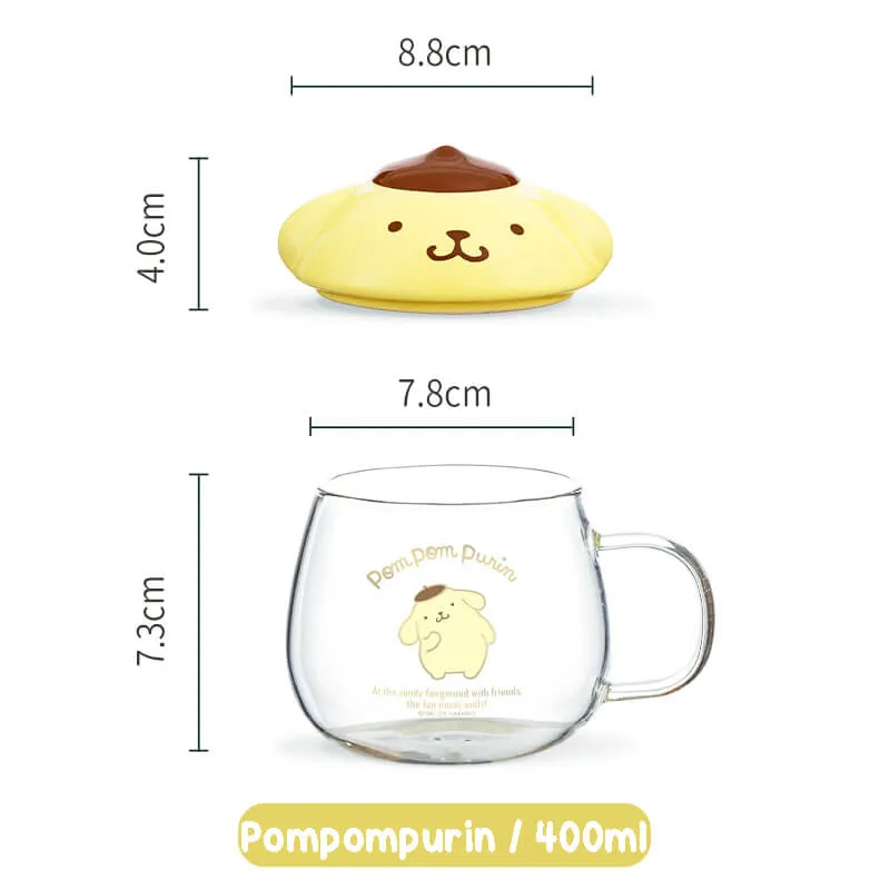 Sanrio Character Round Belly Glass Cup With Lid 400ml