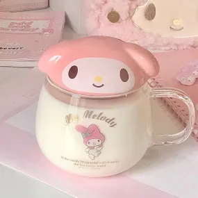 Sanrio Character Round Belly Glass Cup With Lid 400ml