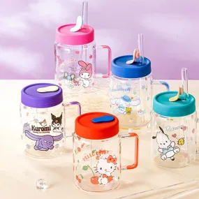 Sanrio Scale Glass Cup With Lid and Straw