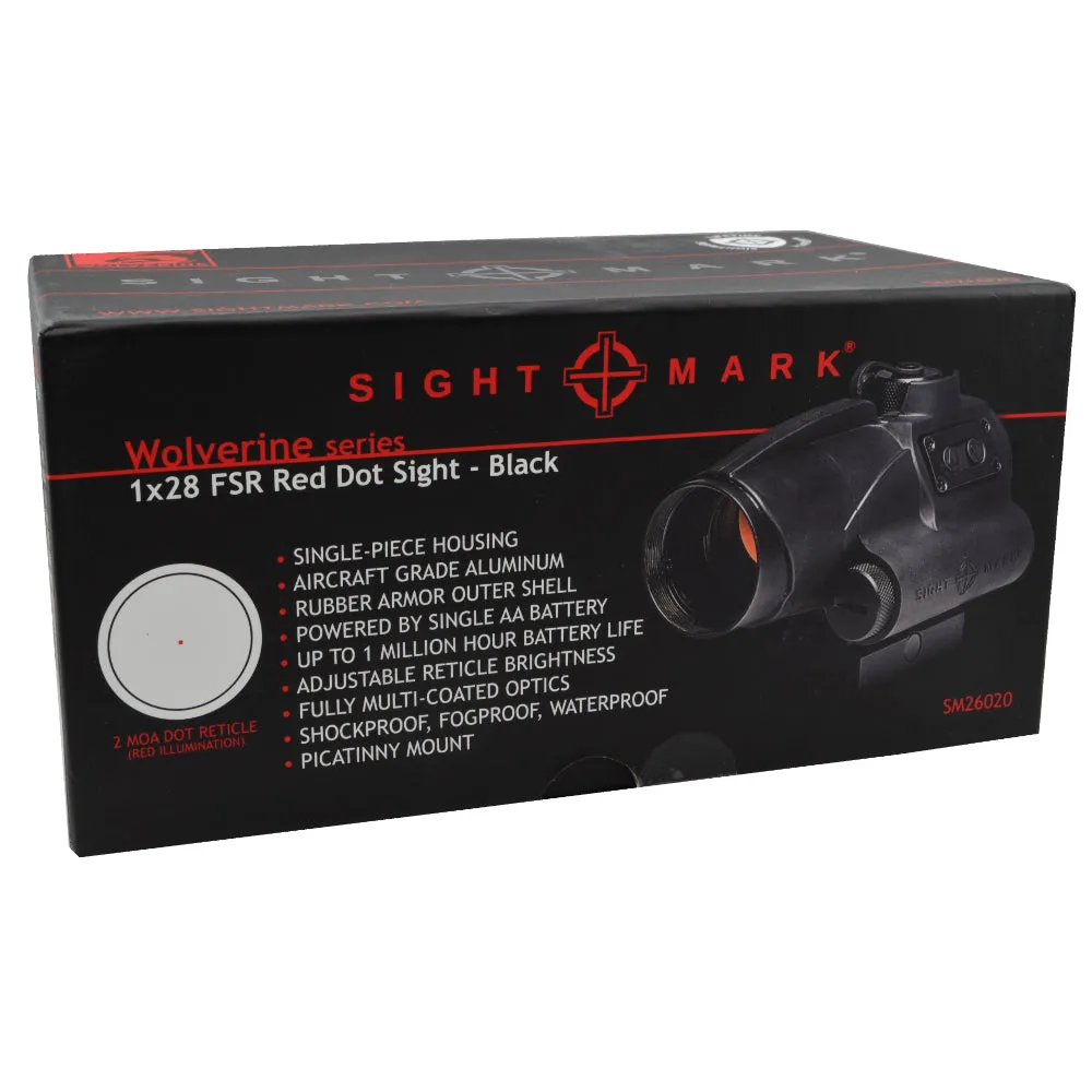Sightmark Wolverine 1x28 FSR Red Dot Sight 2 MOA Dot Reticle - Black