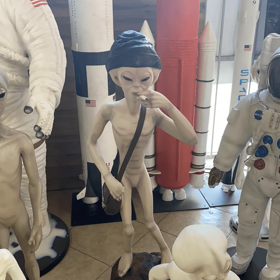 Smoking Alien Standing Life Size Statue