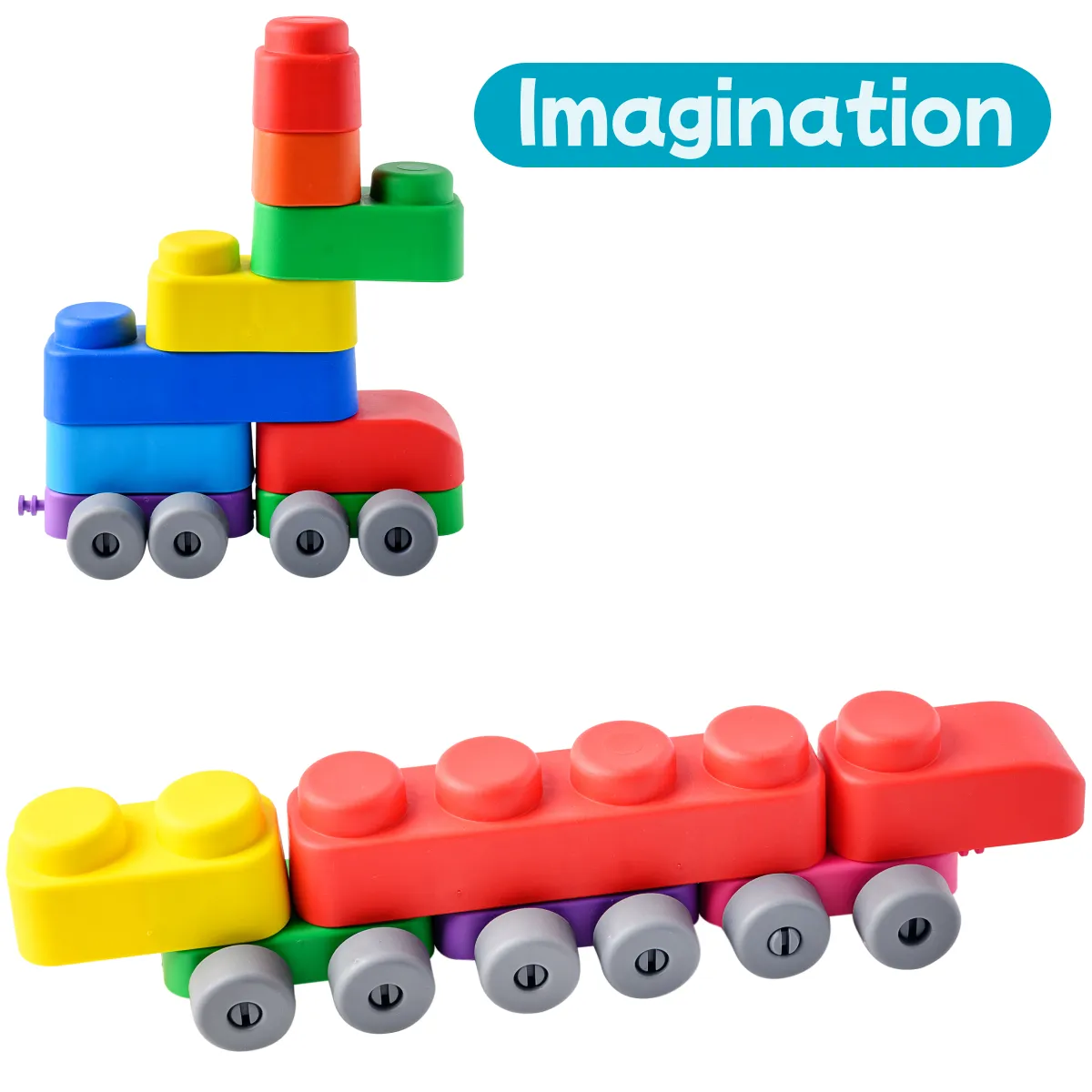 Soft Blocks 21 pieces and 16 Wheels for Toddlers 3  Years