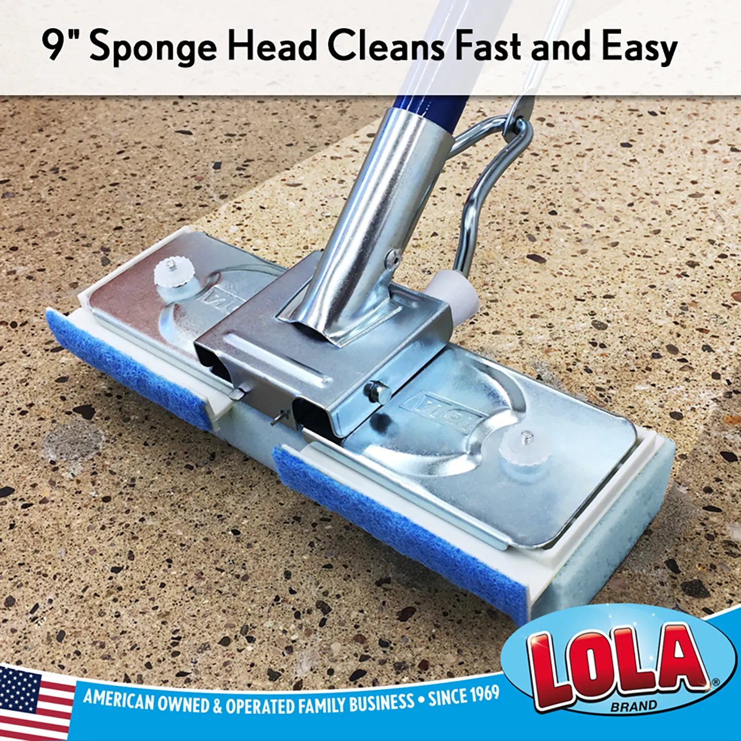 SqueezeMatic Butterfly Sponge Mop, 9" Wide Head and 48" Long Steel Handle
