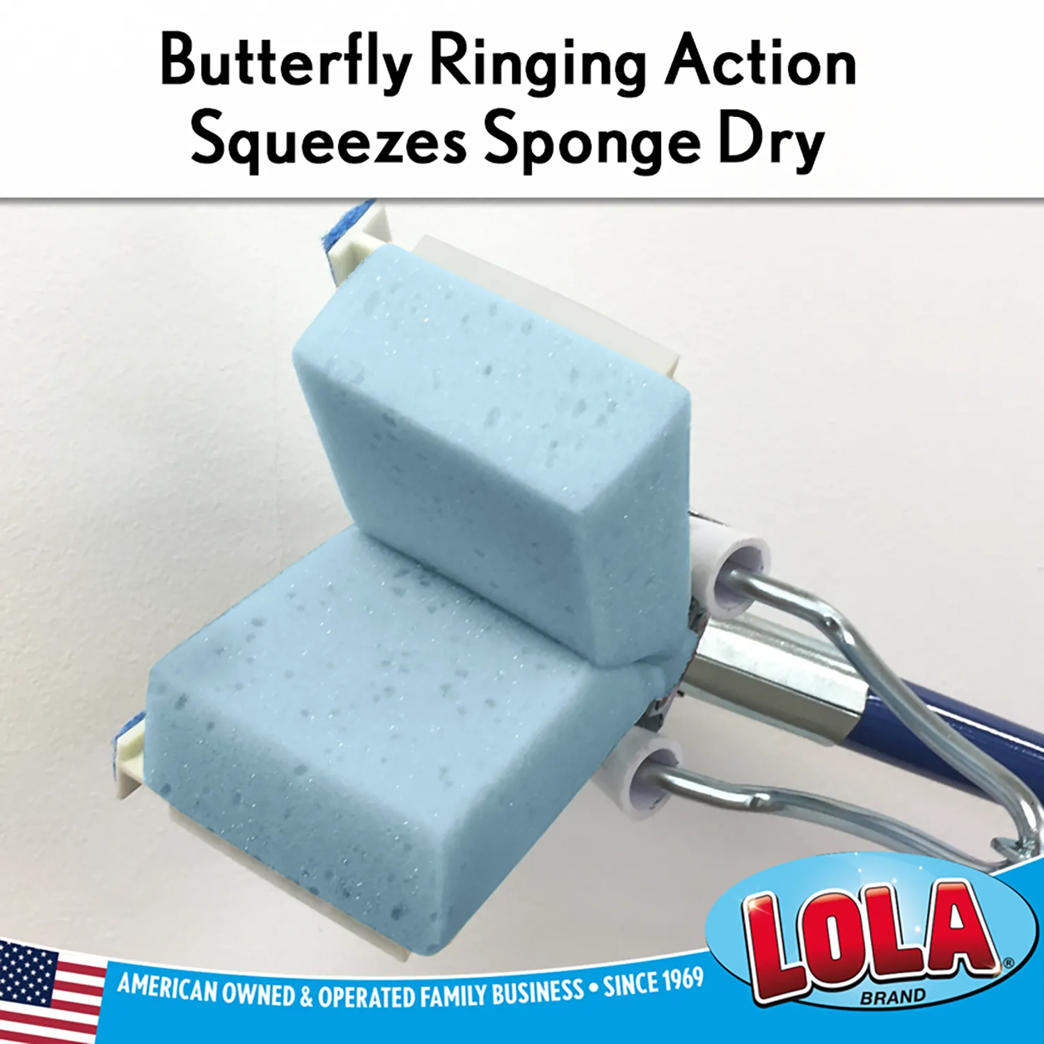 SqueezeMatic Butterfly Sponge Mop, 9" Wide Head and 48" Long Steel Handle