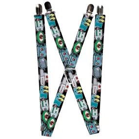 Suspenders - 1.0" - Robots CLOSE-UP Black