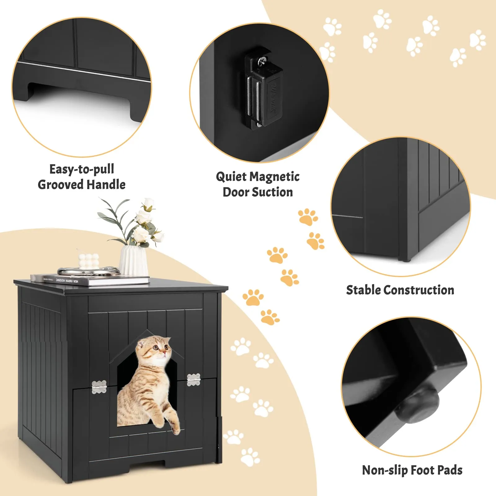 Tangkula Cat Litter Box Enclosure with Flip Half Door, Private Enclosed Cat Washroom with Magnetic Door Latch