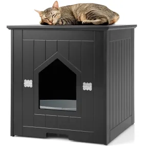 Tangkula Cat Litter Box Enclosure with Flip Half Door, Private Enclosed Cat Washroom with Magnetic Door Latch