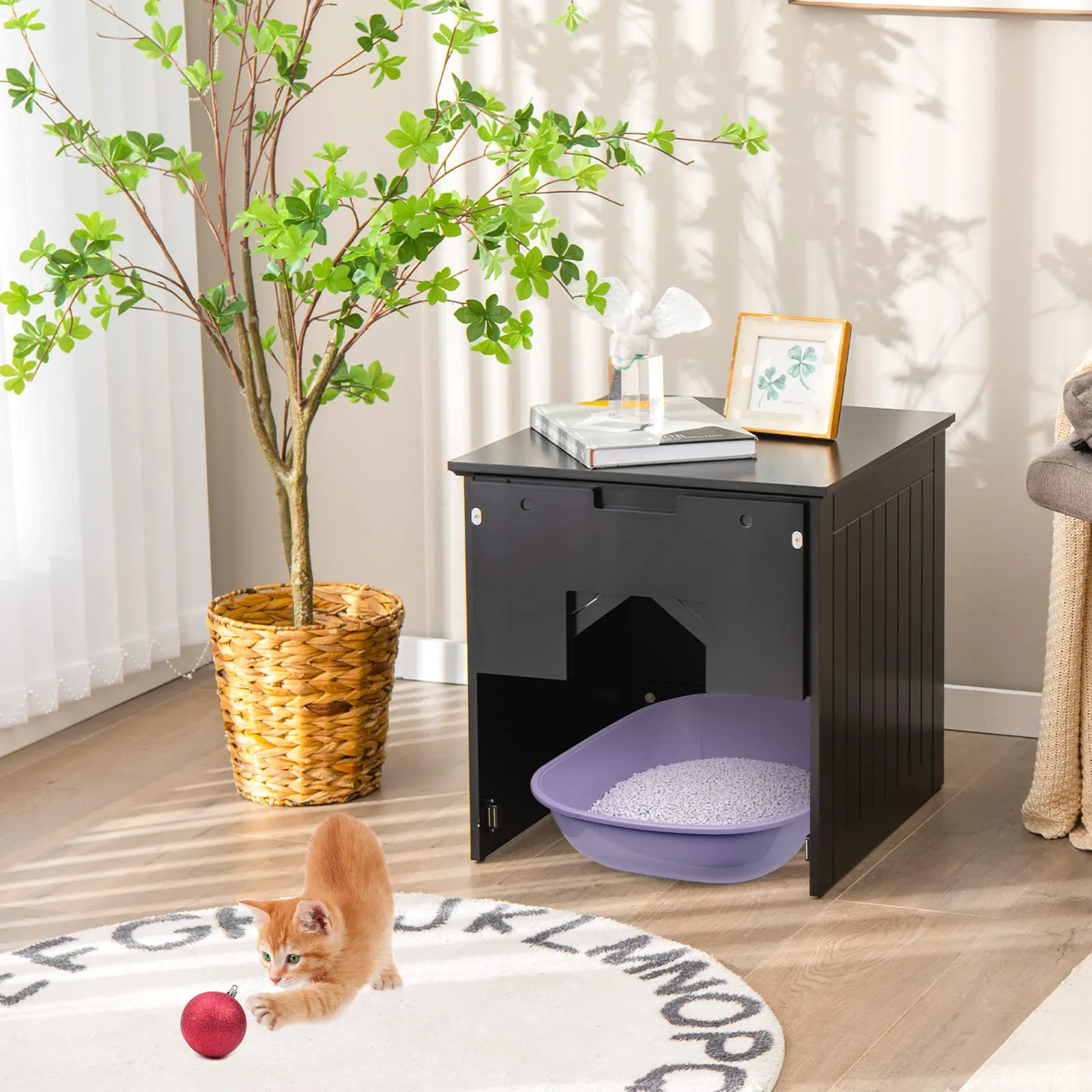 Tangkula Cat Litter Box Enclosure with Flip Half Door, Private Enclosed Cat Washroom with Magnetic Door Latch
