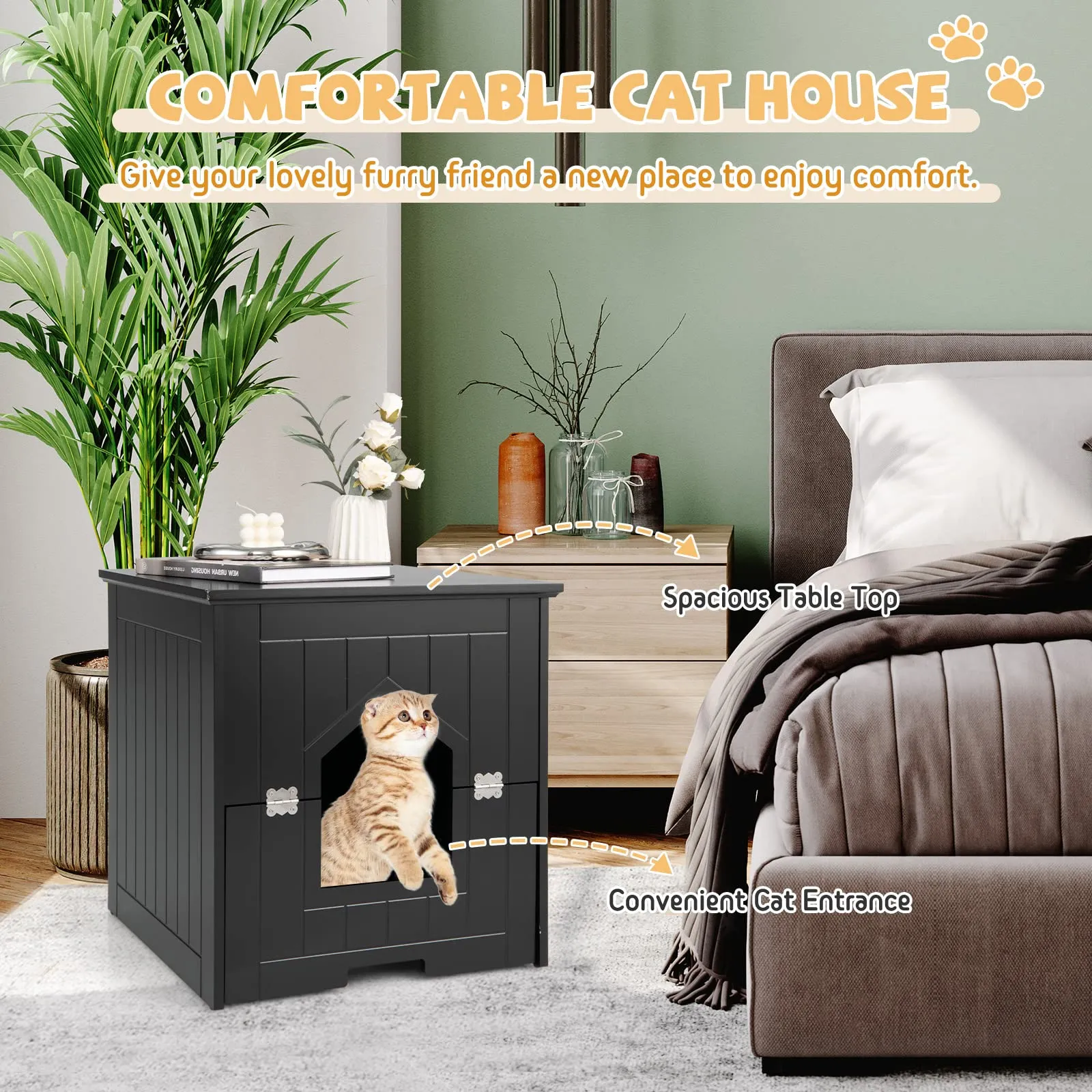 Tangkula Cat Litter Box Enclosure with Flip Half Door, Private Enclosed Cat Washroom with Magnetic Door Latch