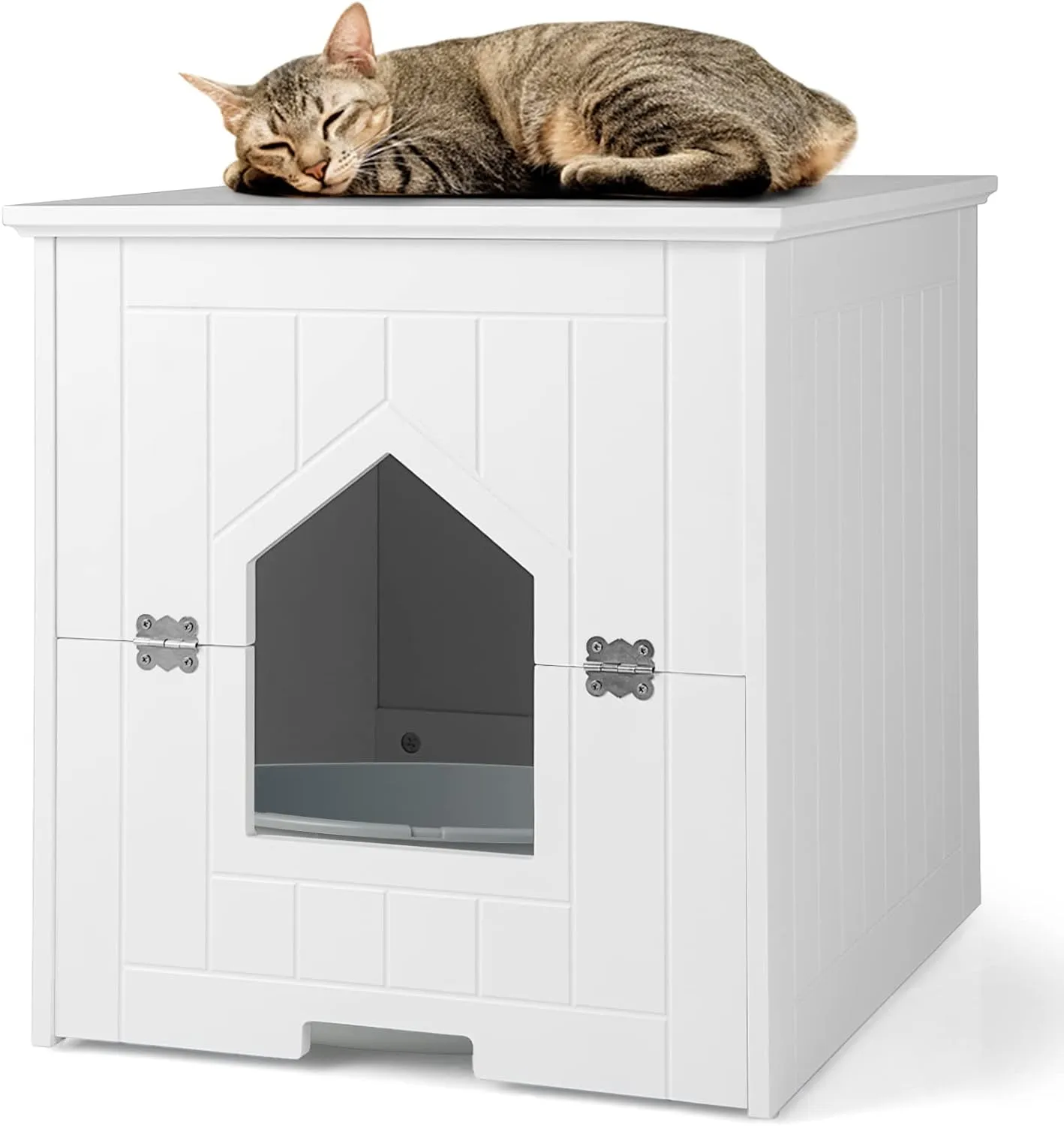 Tangkula Cat Litter Box Enclosure with Flip Half Door, Private Enclosed Cat Washroom with Magnetic Door Latch