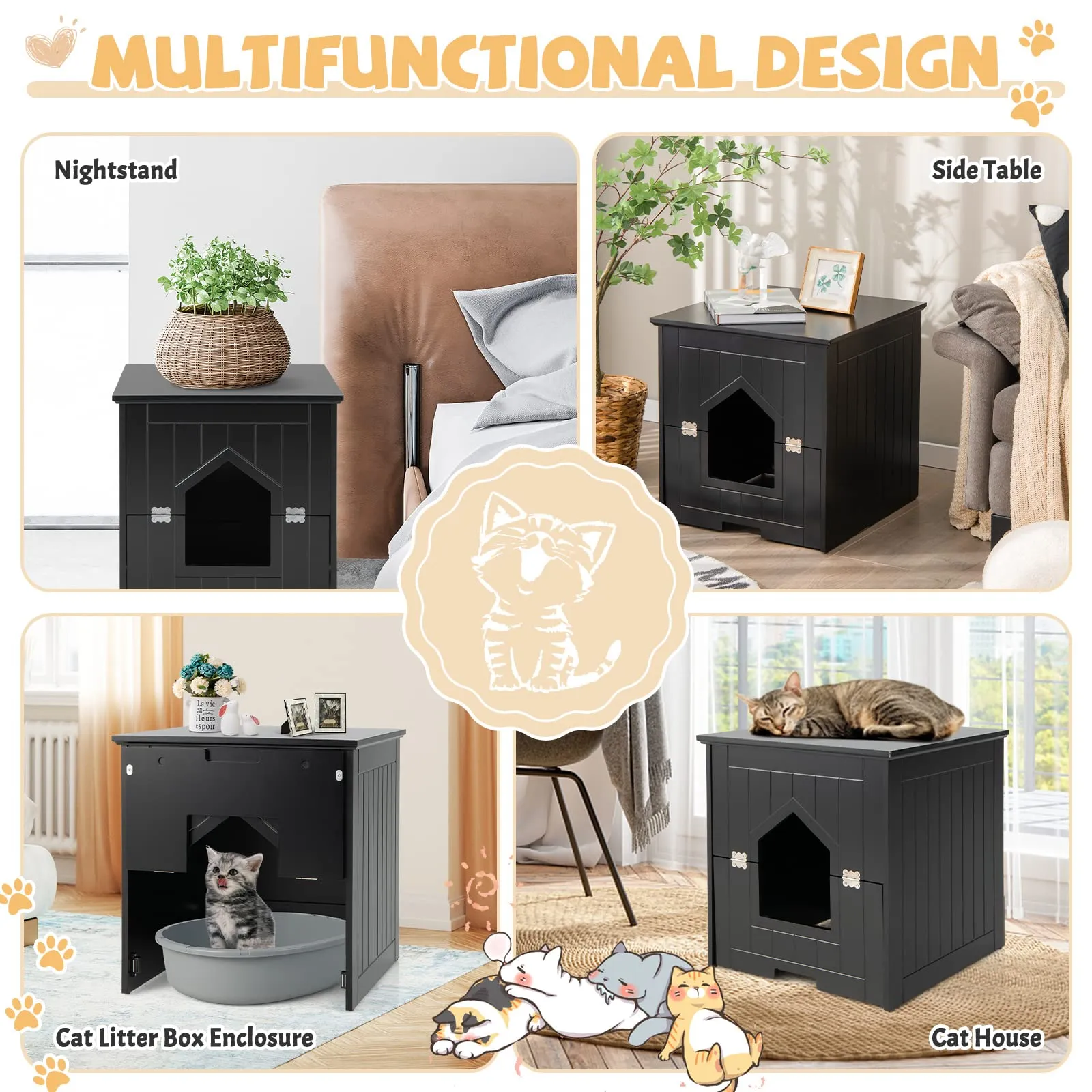 Tangkula Cat Litter Box Enclosure with Flip Half Door, Private Enclosed Cat Washroom with Magnetic Door Latch