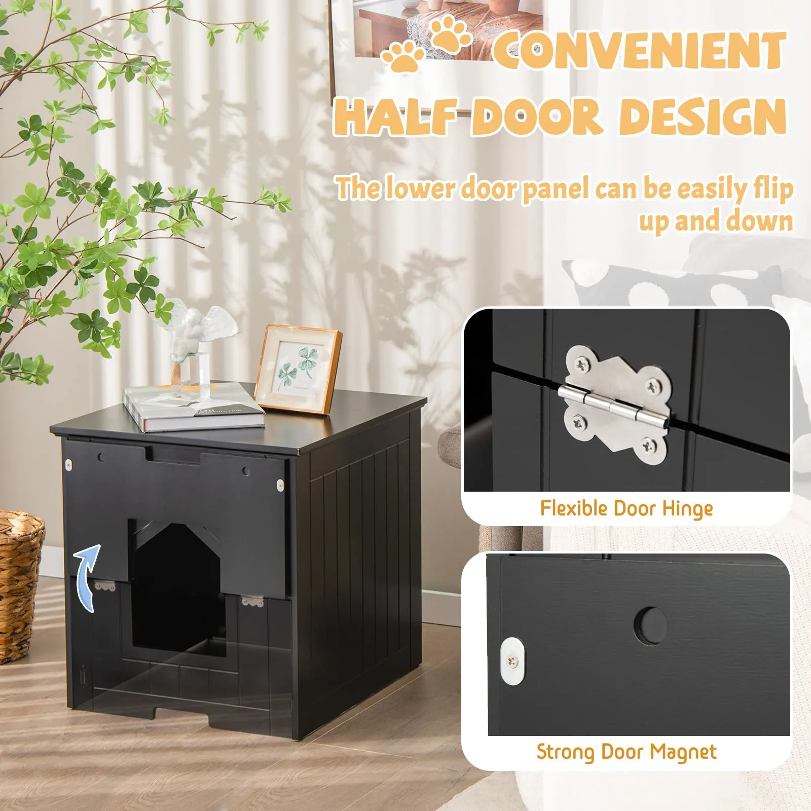 Tangkula Cat Litter Box Enclosure with Flip Half Door, Private Enclosed Cat Washroom with Magnetic Door Latch