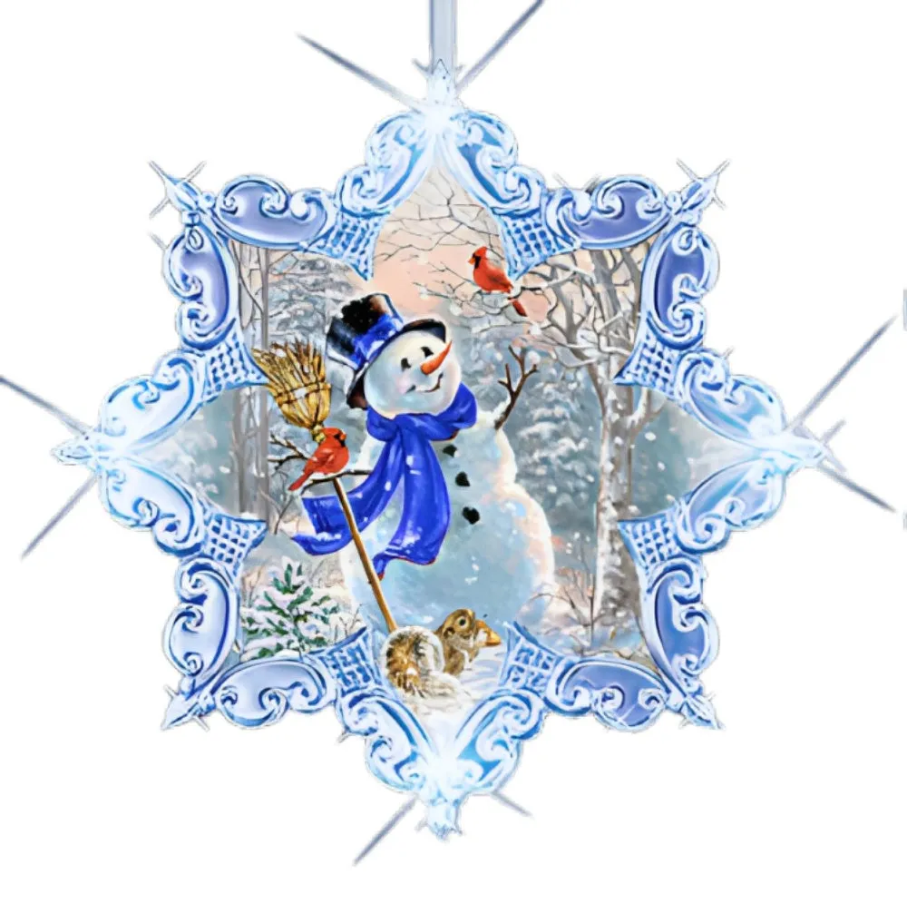 The Bradford Exchange Radiant Joys of the Season Ornament Collection Issue #1 Holiday Delights Set of 3 Handcrafted Illuminated Christmas Window Ornaments with Snowman Portraits & Winter Wildlife by Dona Gelsinger 15.5-Inches